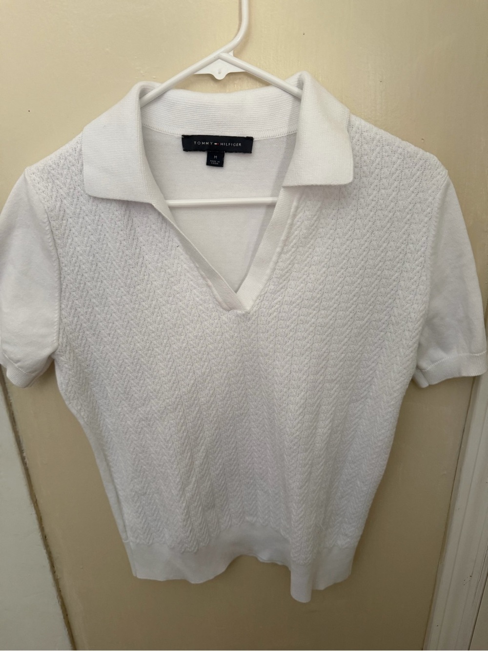 Tommy Hilfiger Women's White Short-Sleeve Polo Sweater